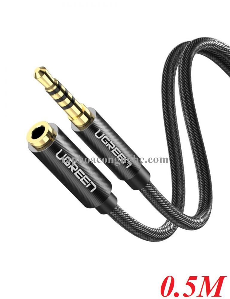 Ugreen 60845 0.5M màu đen 3.5mm 3 ngấn nối dài Cáp âm thanh dây bện nylon 50cm hỗ trợ micro AV118 30060845